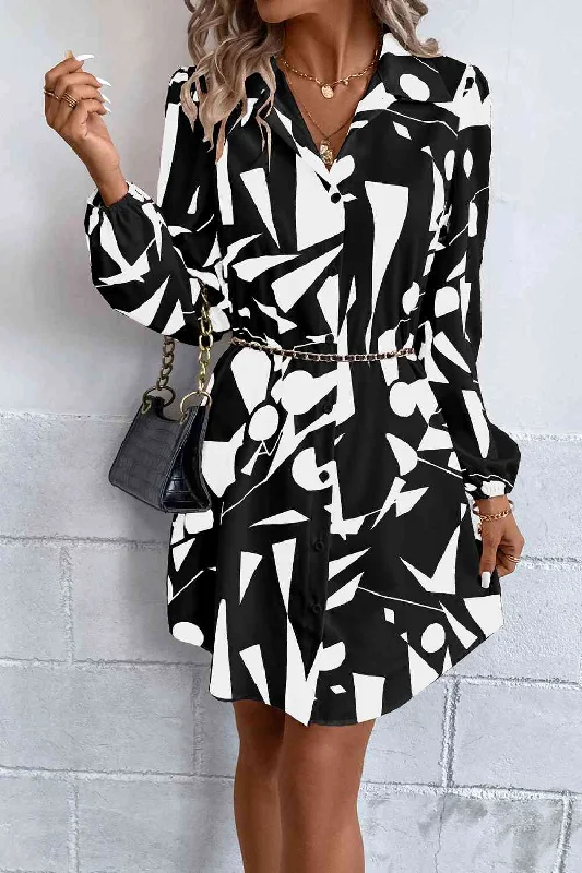 Casual Light Style Casual Light Style Geometric Long Sleeve Shirt Dress