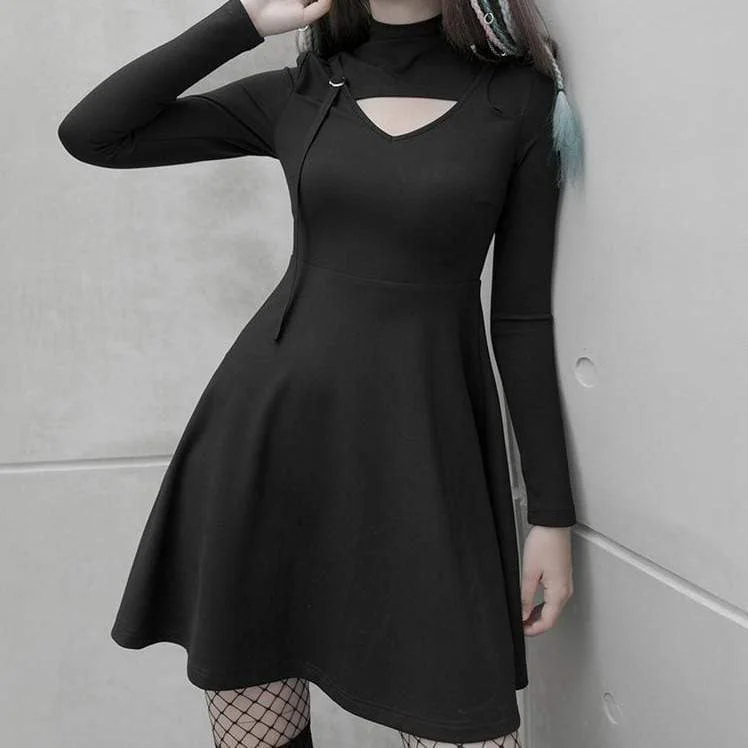 Personalized Contrast Design Personalized Contrast Design Women's Gothic Solid Long Sleeved Cutout Dresses Personalized Contrast Design Personalized Contrast Design Women's Gothic Solid Long Sleeved Cutout Dresses