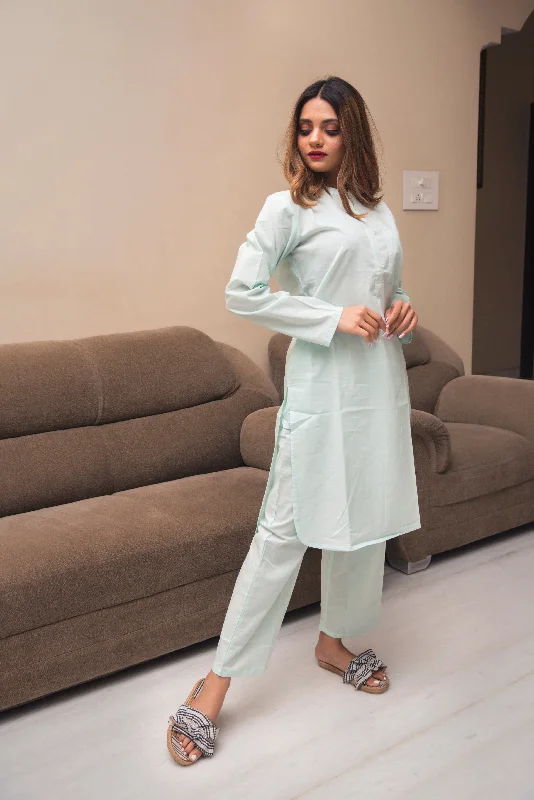 Line Style Line Style Women's Snow Blue Cotton  Kurta Pant Set- Pomcha Jaipur
