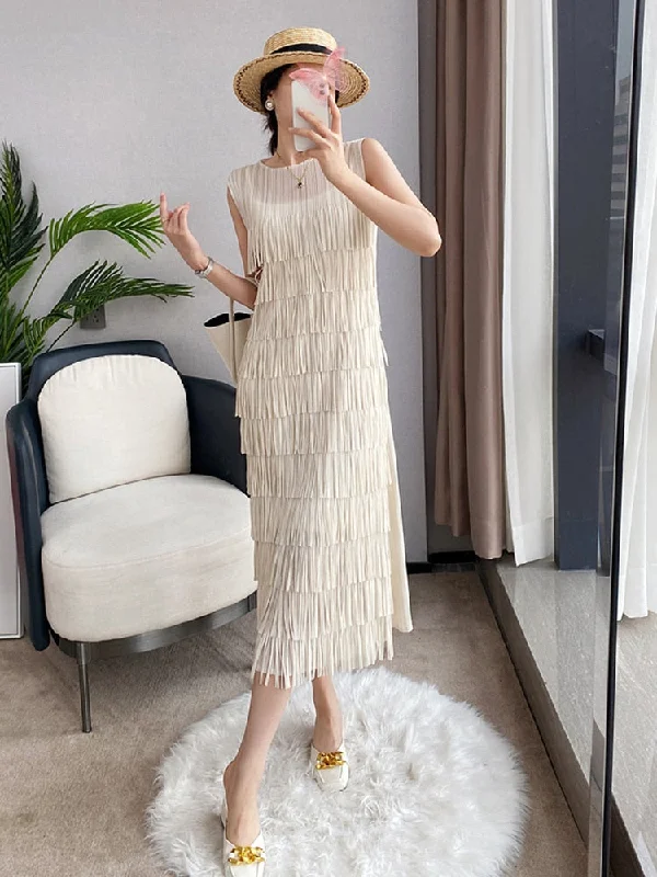 Effortless Vintage Look Effortless Vintage Look Spliced Tassel O-Neck Sleeveless Midi Dress Effortless Vintage Look Effortless Vintage Look Spliced Tassel O-Neck Sleeveless Midi Dress
