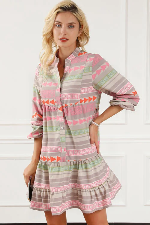 Casual Casual Style Casual Casual Style Tiered Notched Balloon Sleeve Buttoned Dress Casual Casual Style Casual Casual Style Tiered Notched Balloon Sleeve Buttoned Dress