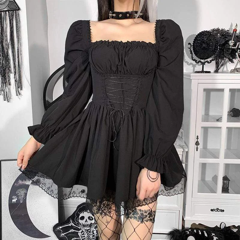 Casual Relaxed Chic Casual Relaxed Chic Women's Gothic Puff Sleeved Strappy Ruched Dress Casual Relaxed Chic Casual Relaxed Chic Women's Gothic Puff Sleeved Strappy Ruched Dress