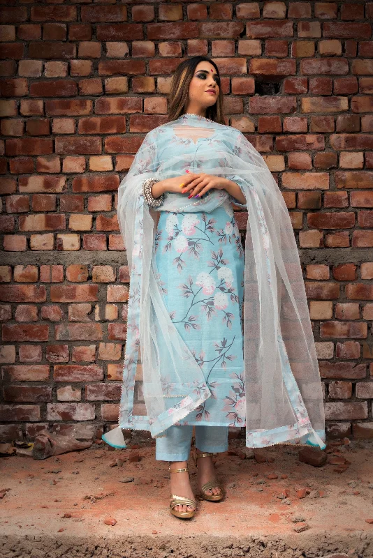 Romantic Dinner Romantic Dinner Women's peony blue modal cotton suit set - Pomcha Jaipur Romantic Dinner Romantic Dinner Women's peony blue modal cotton suit set - Pomcha Jaipur