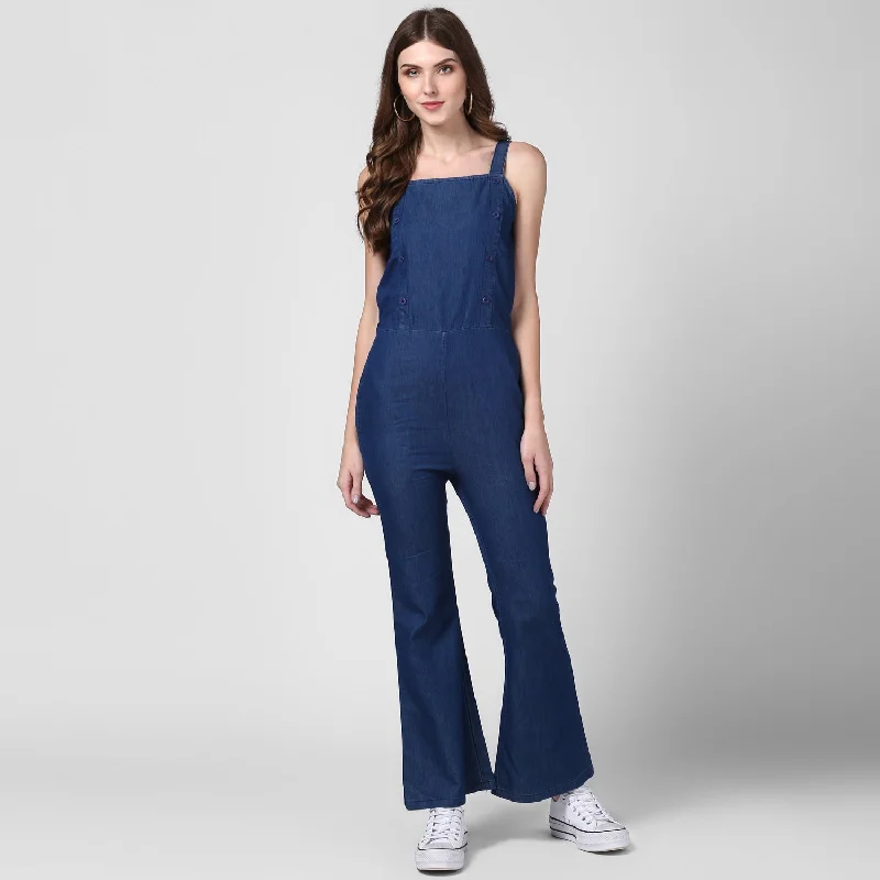 Casual Casual Style Casual Casual Style Women's Blue Denim Strap style Jumpsuit with bootcut pants - StyleStone Casual Casual Style Casual Casual Style Women's Blue Denim Strap style Jumpsuit with bootcut pants - StyleStone