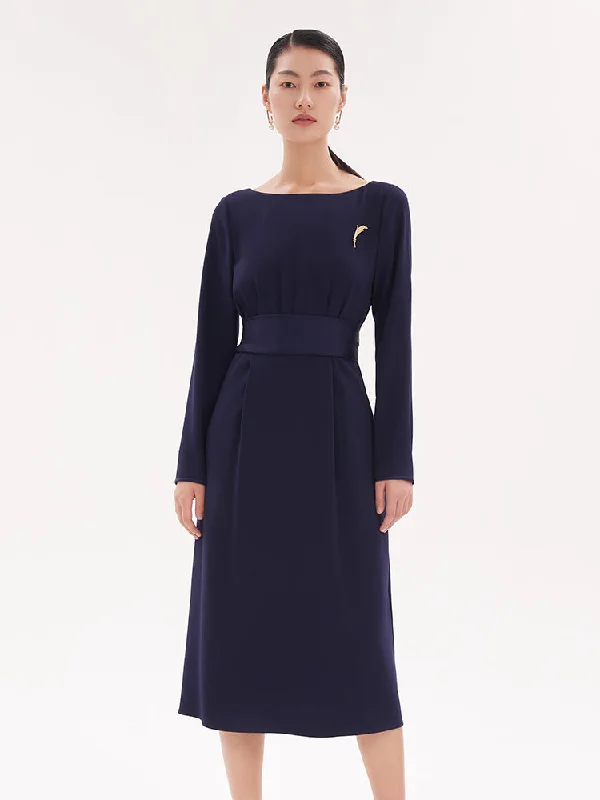 Simple Style Simple Style Triacetate Slim Midi Dress With Brooch
