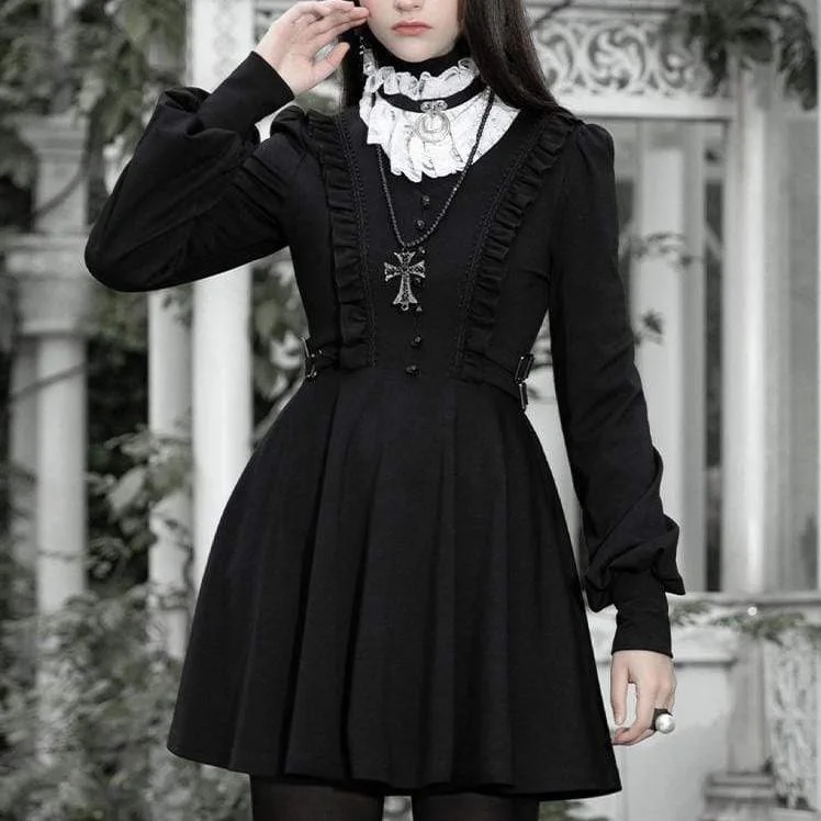 Chic Style Chic Style Women's Lolita Vintage Bubble Sleeved Buttons Ruffled Dresses