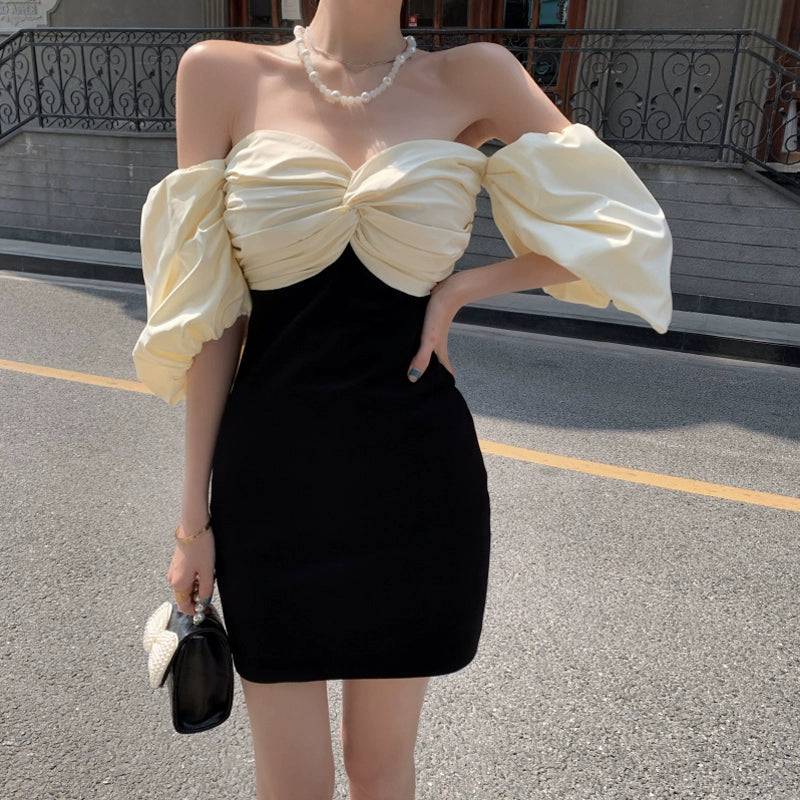 Casual Sports Style Casual Sports Style Sexy off shoulder puff sleeve dress       S5833