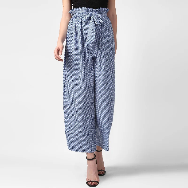 Street Casual Chic Street Casual Chic Women's Blue Stripe Paperbag Pants with elasticated waistband - StyleStone Street Casual Chic Street Casual Chic Women's Blue Stripe Paperbag Pants with elasticated waistband - StyleStone
