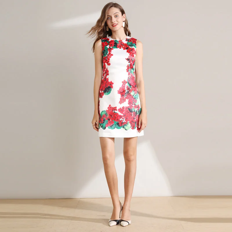 Personalized Graphic Design Personalized Graphic Design Floral Print Round Neck Sleeveless Mini Dress Personalized Graphic Design Personalized Graphic Design Floral Print Round Neck Sleeveless Mini Dress