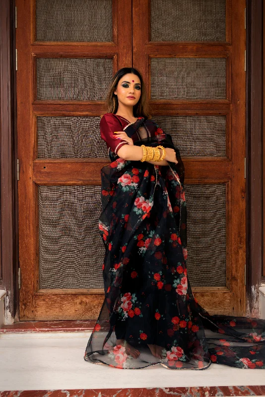 Romantic Lightness Romantic Lightness Women's BLACK & RED ORGANZA SAREE - Pomcha Jaipur Romantic Lightness Romantic Lightness Women's BLACK & RED ORGANZA SAREE - Pomcha Jaipur