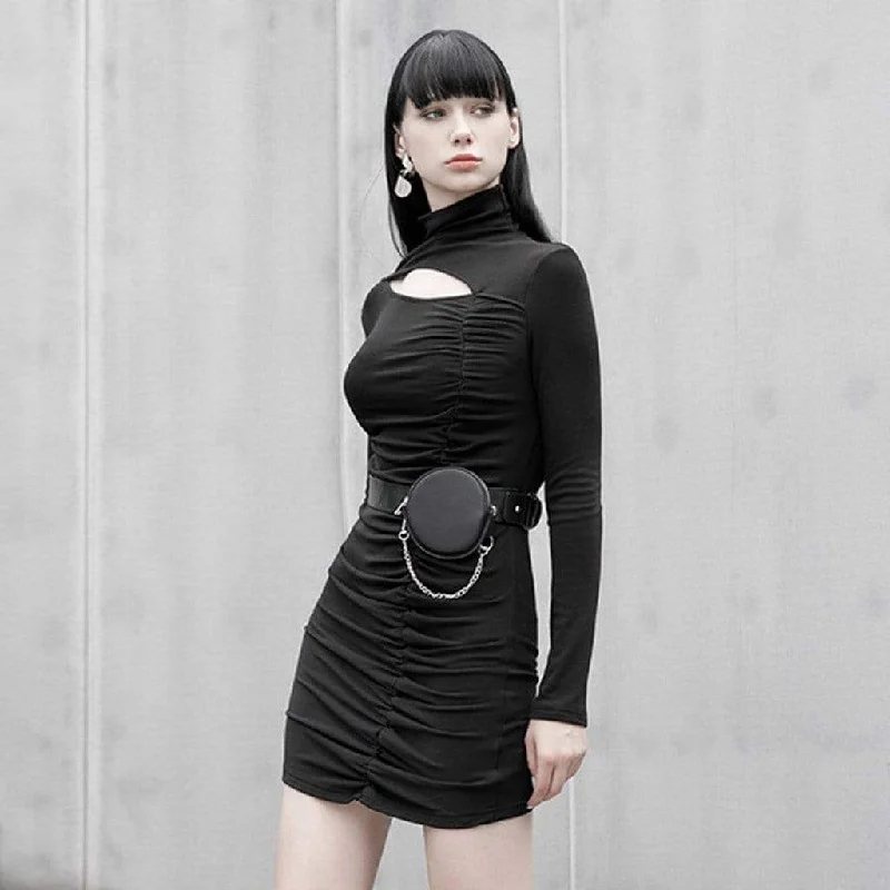 Simple Fresh Feeling Simple Fresh Feeling Women's Grunge Cutout Stand Collar Long Sleeved Shirt Dresses Simple Fresh Feeling Simple Fresh Feeling Women's Grunge Cutout Stand Collar Long Sleeved Shirt Dresses