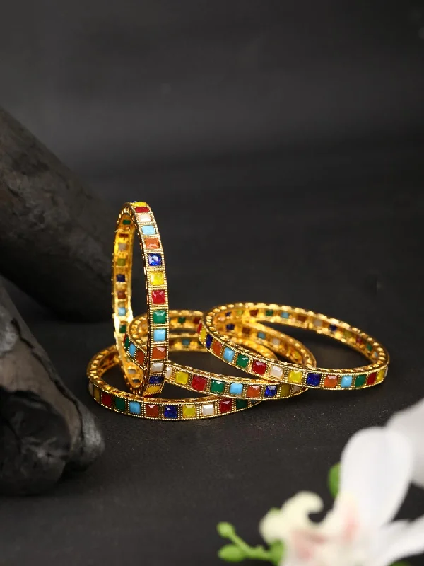 Simple Classic Style Simple Classic Style Women's Set of 2 Colored Stones Gold Plated Bangles - Priyaasi Simple Classic Style Simple Classic Style Women's Set of 2 Colored Stones Gold Plated Bangles - Priyaasi