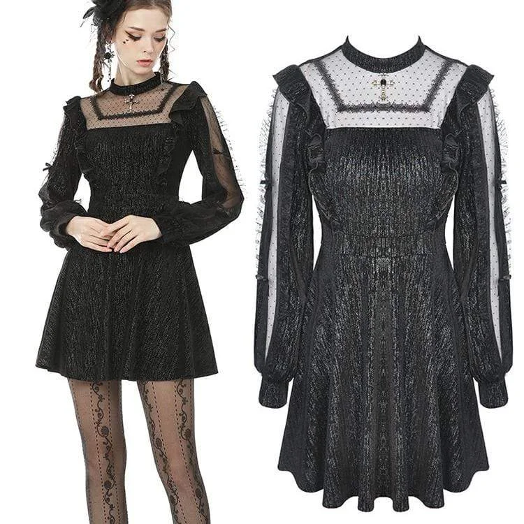 Distinctive Personality Distinctive Personality Women's Vintage Gothic Square Collar Sheer Sleeve Black Little Dresses Distinctive Personality Distinctive Personality Women's Vintage Gothic Square Collar Sheer Sleeve Black Little Dresses