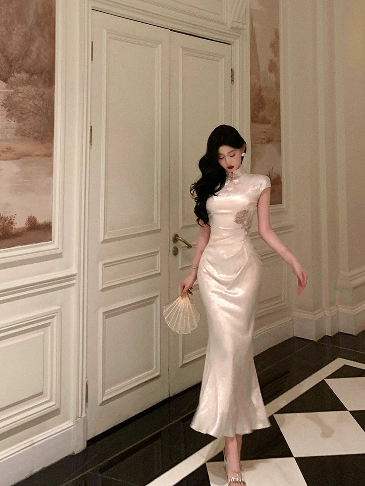 Elegant Long Skirt Style Elegant Long Skirt Style Satin cheongsam dress new style rose waist long party dress S5657 Elegant Long Skirt Style Elegant Long Skirt Style Satin cheongsam dress new style rose waist long party dress S5657