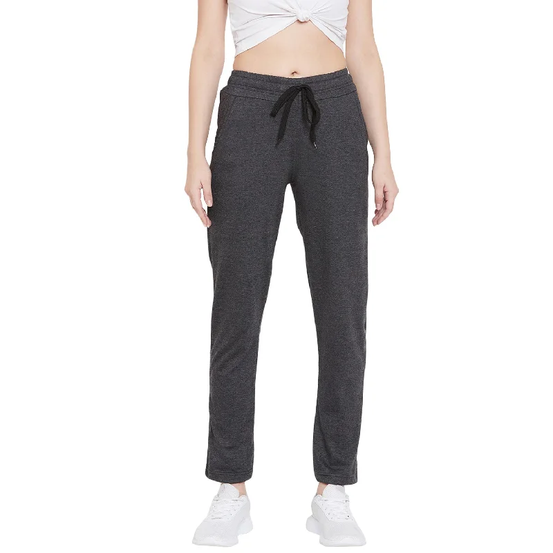 Elegant High Waist Style Elegant High Waist Style Women's Dark Grey Cotton Track Pants-StyleStone Elegant High Waist Style Elegant High Waist Style Women's Dark Grey Cotton Track Pants-StyleStone