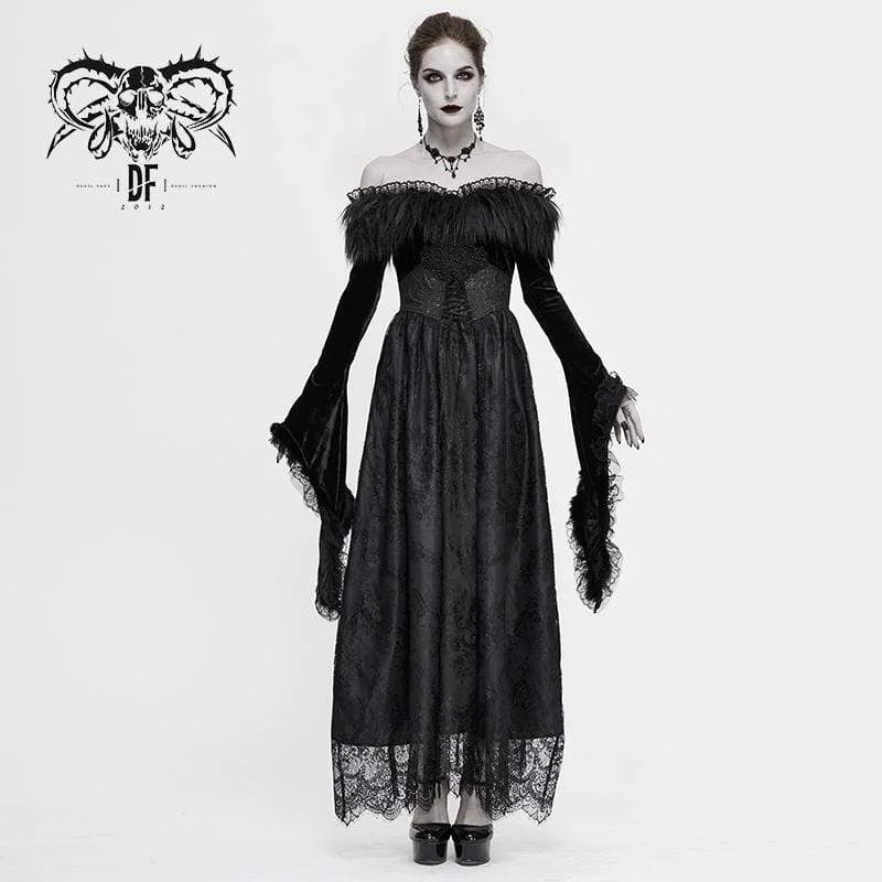 Personalized Three-Dimensional Design Personalized Three-Dimensional Design Women's Gothic Faux Fur Off-shoulder Lace Dresses Wedding Dress Personalized Three-Dimensional Design Personalized Three-Dimensional Design Women's Gothic Faux Fur Off-shoulder Lace Dresses Wedding Dress