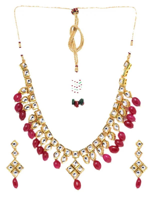 Retro Wear Trend Retro Wear Trend Women's Kundan Ruby Gold Plated Jewellery Set - Priyaasi Retro Wear Trend Retro Wear Trend Women's Kundan Ruby Gold Plated Jewellery Set - Priyaasi