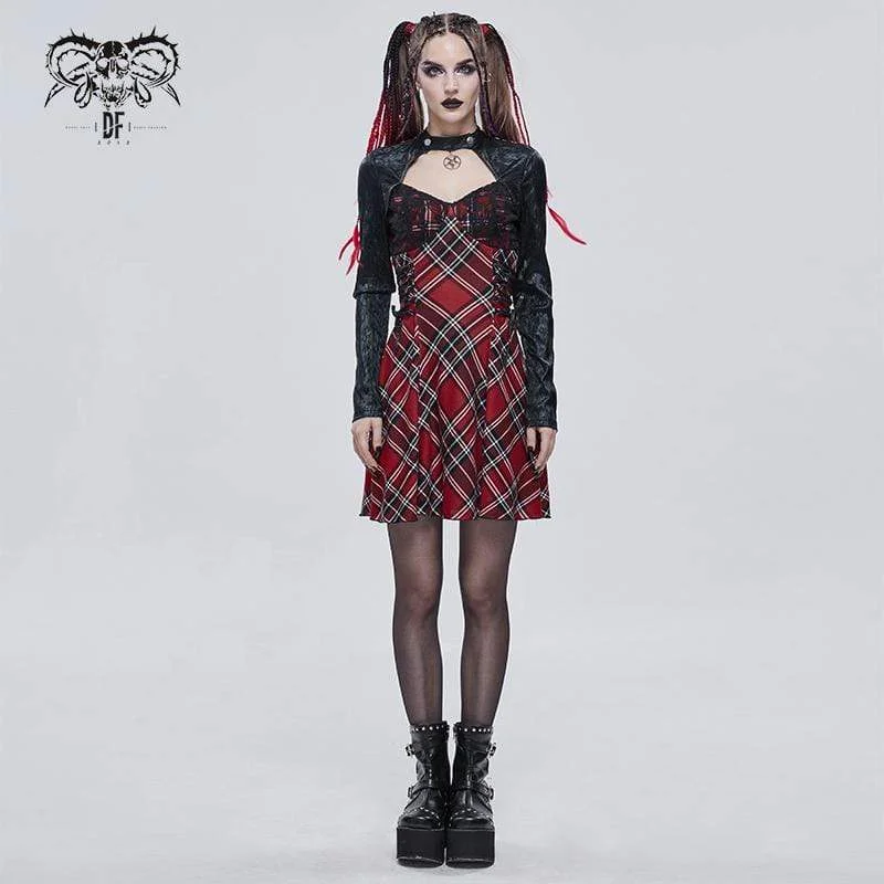 Simple Style Simple Style Women's Gothic Strappy Cutout Splice Plaid Dress