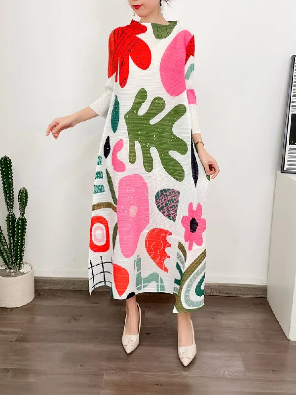 Chic Style Chic Style Miyake Pleated Floral Print Midi Dress