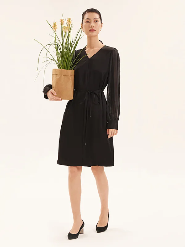 Rock Short Design Rock Short Design Triacetate V-Neck Long Sleeve Midi Dress
