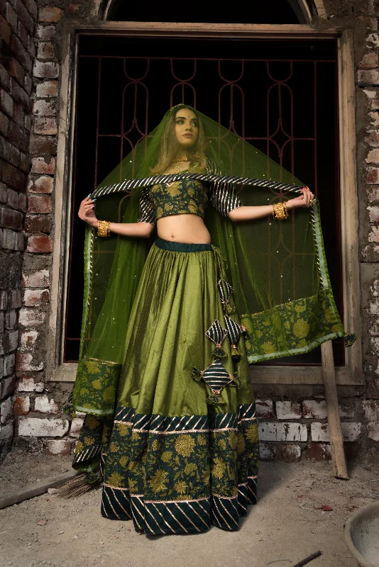 Personalized Creativity Personalized Creativity Women's idika green cotton silk lehenga set - Pomcha Jaipur Personalized Creativity Personalized Creativity Women's idika green cotton silk lehenga set - Pomcha Jaipur
