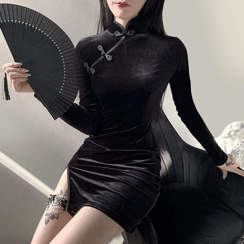 Casual Shopping Casual Shopping Women's Grunge Cheongsam Collar Side Slit Dress
