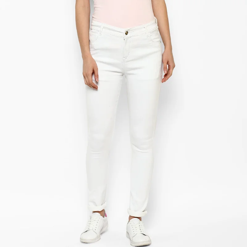 Simple Versatile Style Simple Versatile Style Women's Lycra Denim White Jeans - StyleStone