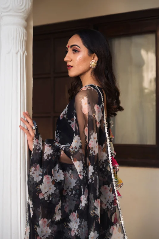Casual Sports Style Casual Sports Style Women's Snowdrop Black Printed Organza Saree- Pomcha Jaipur Casual Sports Style Casual Sports Style Women's Snowdrop Black Printed Organza Saree- Pomcha Jaipur
