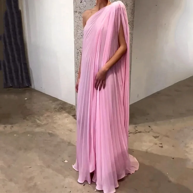 Casual Classic Design Casual Classic Design One Shoulder Pleated Batwing Sleeve Loose Dresses Casual Classic Design Casual Classic Design One Shoulder Pleated Batwing Sleeve Loose Dresses