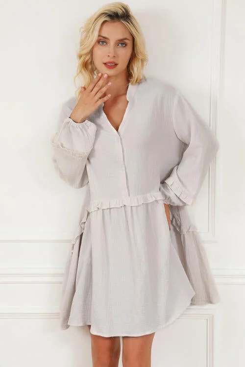 Casual Matching Style Casual Matching Style Notched Balloon Sleeve Mini Dress