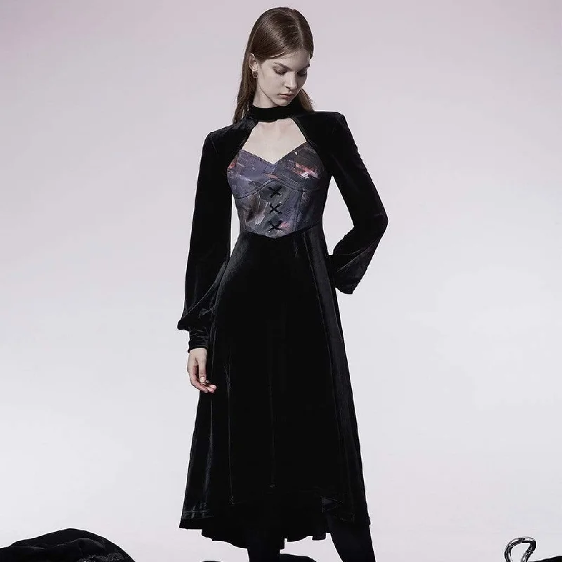 Simple Cotton Style Simple Cotton Style Women's Gothic Cutout Splice Velvet Long Dress Simple Cotton Style Simple Cotton Style Women's Gothic Cutout Splice Velvet Long Dress