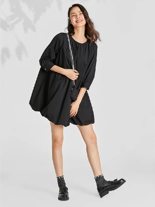 Personalized Layout Personalized Layout Oversized Round Neck Three Quarter Sleeve Mini Dress With Bag