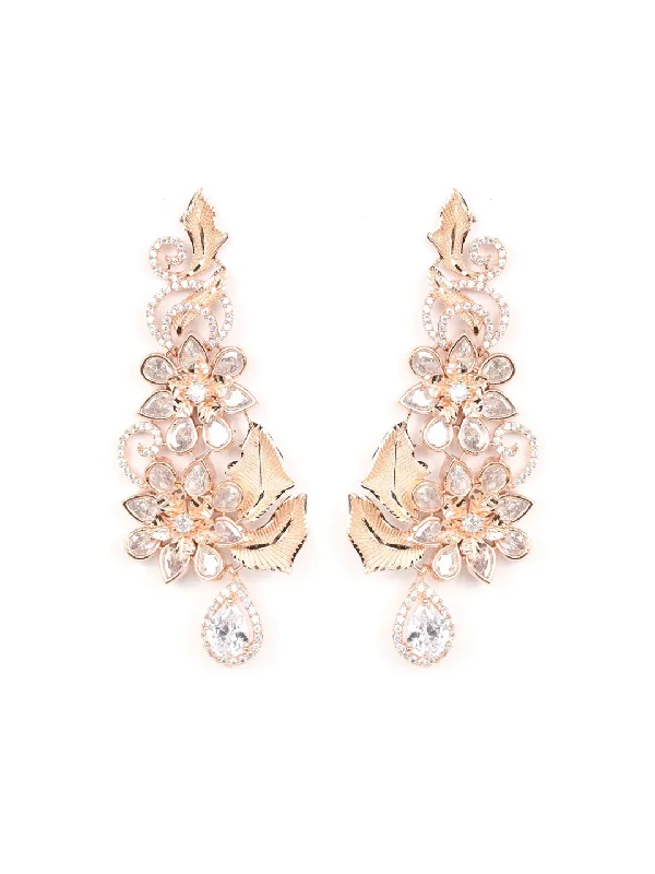 Simple Fashion Simple Fashion Women's Rose Gold Plated American Diamond Floral Drop Earring - Priyaasi Simple Fashion Simple Fashion Women's Rose Gold Plated American Diamond Floral Drop Earring - Priyaasi