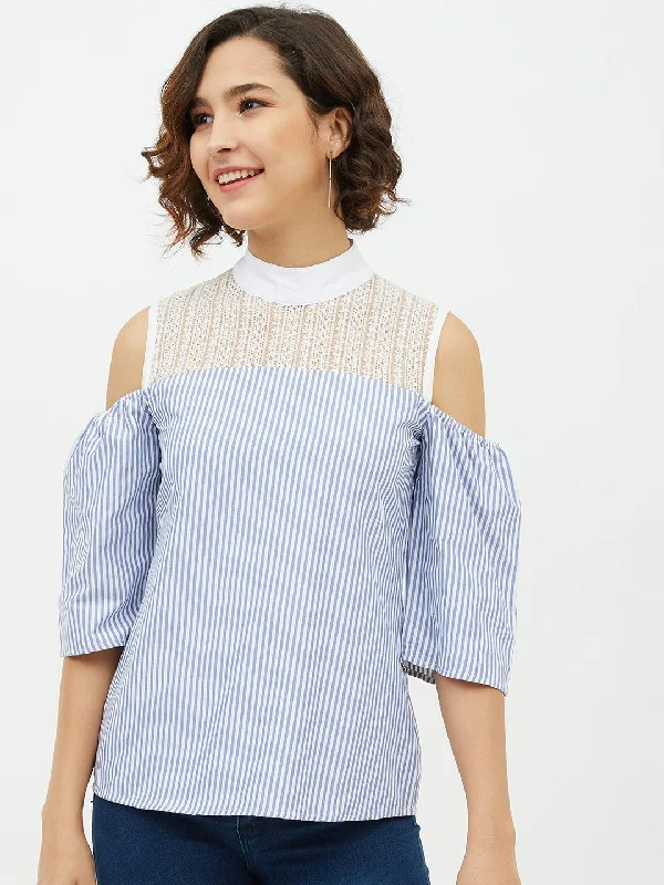 Elegant Long Skirt Elegant Long Skirt Women's Blue & White Cotton Stripe with Lace detail top - StyleStone Elegant Long Skirt Elegant Long Skirt Women's Blue & White Cotton Stripe with Lace detail top - StyleStone
