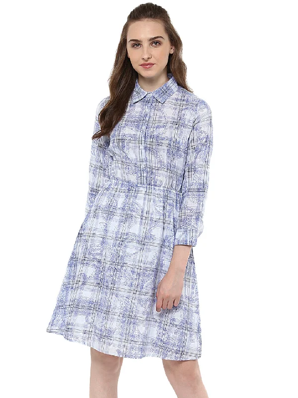 Elegant Wool Coat Elegant Wool Coat Women's Blue and White Check Shirt Dress - StyleStone Elegant Wool Coat Elegant Wool Coat Women's Blue and White Check Shirt Dress - StyleStone