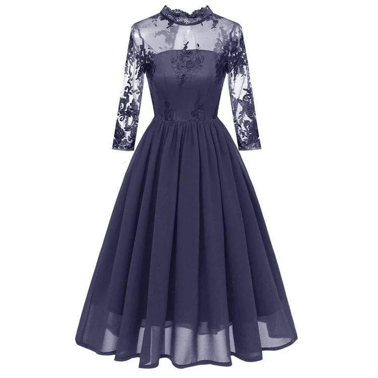 Elegant And Intellectual Style Elegant And Intellectual Style Women's Lace Sleeved Chiffon Party Dresses Wedding Dress Elegant And Intellectual Style Elegant And Intellectual Style Women's Lace Sleeved Chiffon Party Dresses Wedding Dress