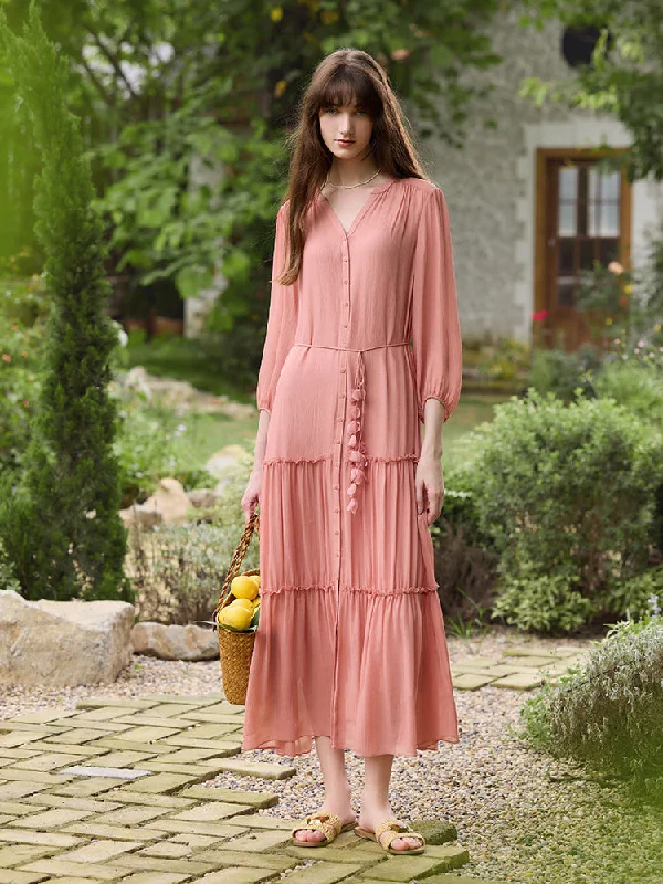 Line Style Line Style 12 Momme Mulberry Silk Tiered Women Maxi Dress With Belt And Bottomed Spaghetti Strap Dress Line Style Line Style 12 Momme Mulberry Silk Tiered Women Maxi Dress With Belt And Bottomed Spaghetti Strap Dress