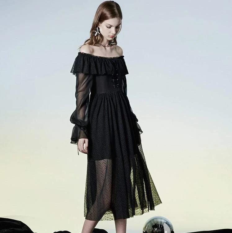 Elegant And Intellectual Style Elegant And Intellectual Style Women's Grunge Strappy Off Shoulder Chiffon Black Dress Elegant And Intellectual Style Elegant And Intellectual Style Women's Grunge Strappy Off Shoulder Chiffon Black Dress