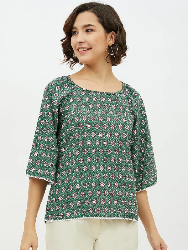Elegant Lace Style Elegant Lace Style Women's Green Printed Top - StyleStone