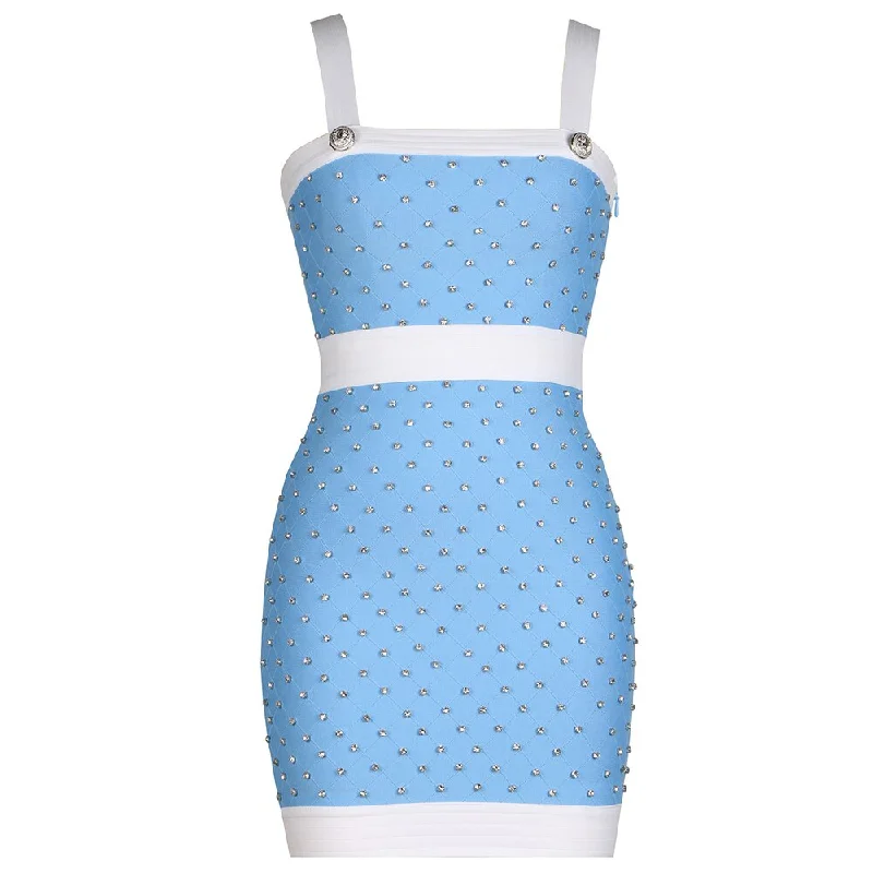 Romantic Pastoral Style Romantic Pastoral Style Crystal Studded Spaghetti Strap Mini Bandage Dress Romantic Pastoral Style Romantic Pastoral Style Crystal Studded Spaghetti Strap Mini Bandage Dress