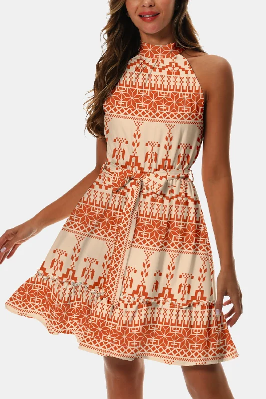 Elegant And Intellectual Style Elegant And Intellectual Style Printed Tie Waist Frill Trim Dress Elegant And Intellectual Style Elegant And Intellectual Style Printed Tie Waist Frill Trim Dress