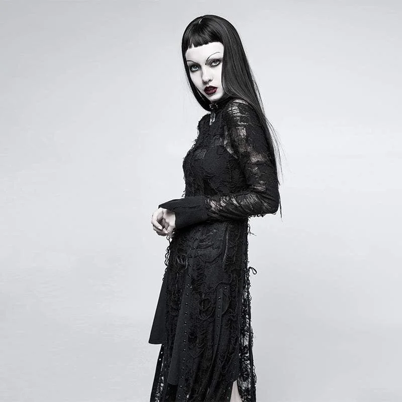 Simple Casual Feeling Simple Casual Feeling Women's Grunge Ripped Floral Long Sleeved Lace Dresses Simple Casual Feeling Simple Casual Feeling Women's Grunge Ripped Floral Long Sleeved Lace Dresses