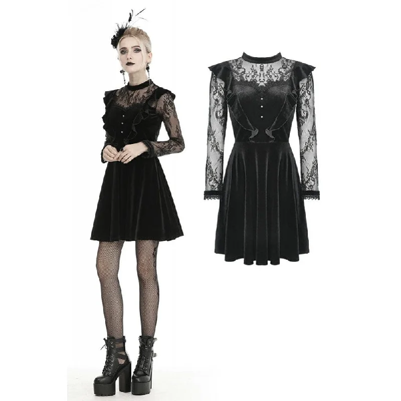 Casual Basic Style Casual Basic Style Women's Vintage Lace Sleeve Velet Dresses