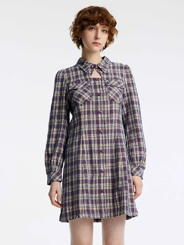 Romantic Lightness Romantic Lightness Gathered Waist Plaid Mini Dress