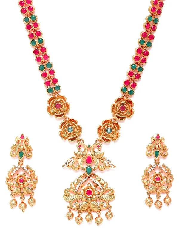 Romantic Skirt Design Romantic Skirt Design Women's Ruby Emerald Beads Gold Plated Floral Peacock Jewellery Set - Priyaasi Romantic Skirt Design Romantic Skirt Design Women's Ruby Emerald Beads Gold Plated Floral Peacock Jewellery Set - Priyaasi