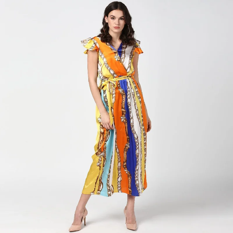 Personalized Three-Dimensional Design Personalized Three-Dimensional Design Women's Chain Print Multi Colored Satin Maxi Dress - StyleStone Personalized Three-Dimensional Design Personalized Three-Dimensional Design Women's Chain Print Multi Colored Satin Maxi Dress - StyleStone