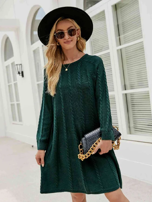 Personalized Independent Style Personalized Independent Style Cable-Knit Long Sleeve Sweater Dress Personalized Independent Style Personalized Independent Style Cable-Knit Long Sleeve Sweater Dress
