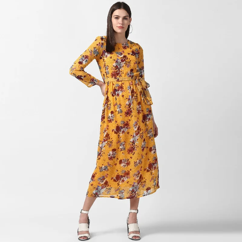 Soft Vintage Streetwear Soft Vintage Streetwear Women's Floral Chiffon Dress with Belt - StyleStone Soft Vintage Streetwear Soft Vintage Streetwear Women's Floral Chiffon Dress with Belt - StyleStone