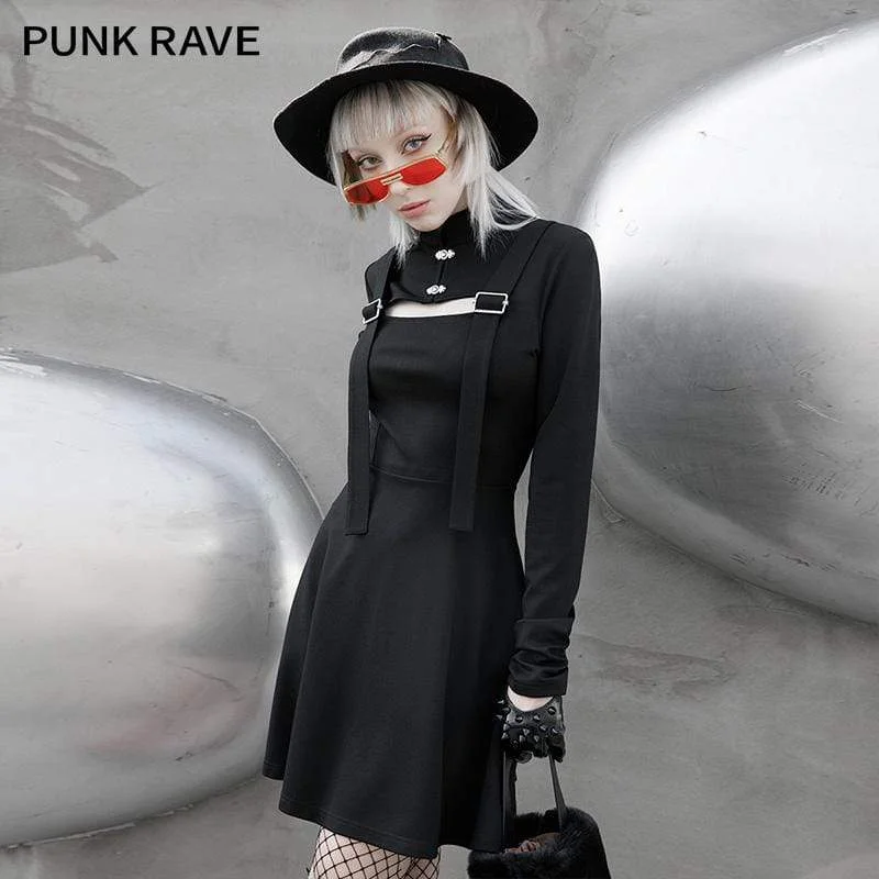 Retro Wear Trend Retro Wear Trend Women's Gothic Stand Collar Ripped Strappy Dresses Retro Wear Trend Retro Wear Trend Women's Gothic Stand Collar Ripped Strappy Dresses