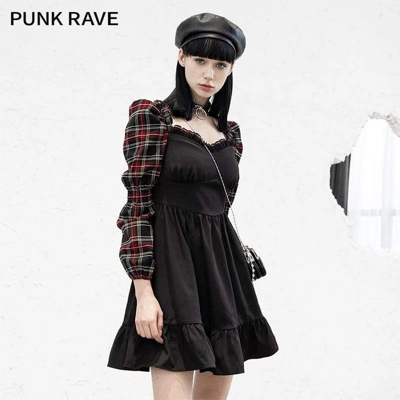 Simple Classic Style Simple Classic Style Women's Grunge Plaid Sleeve Splicing Falbala Hem Dresses Simple Classic Style Simple Classic Style Women's Grunge Plaid Sleeve Splicing Falbala Hem Dresses